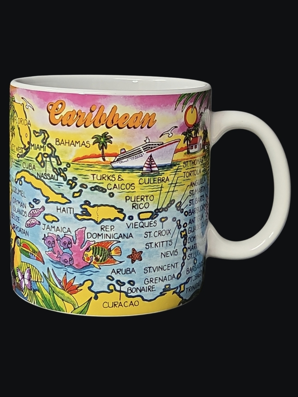 Caribbean Souvenir Illustrated Map Of Various Islands And Countries Ceramic Mug